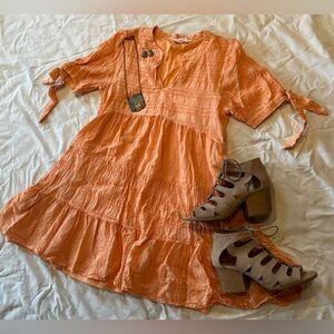 Talulah | Orange Textured V-Neck Tiered Dress